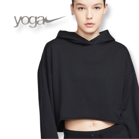 Nike Yoga Luxe Women's Cropped Fleece Hoodie Black/Iron Grey Large - Picture 9 of 16